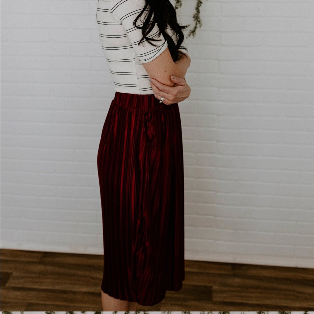 Boho Satin Wash Midi Skirt - Burgundy - Picture 4 of 8